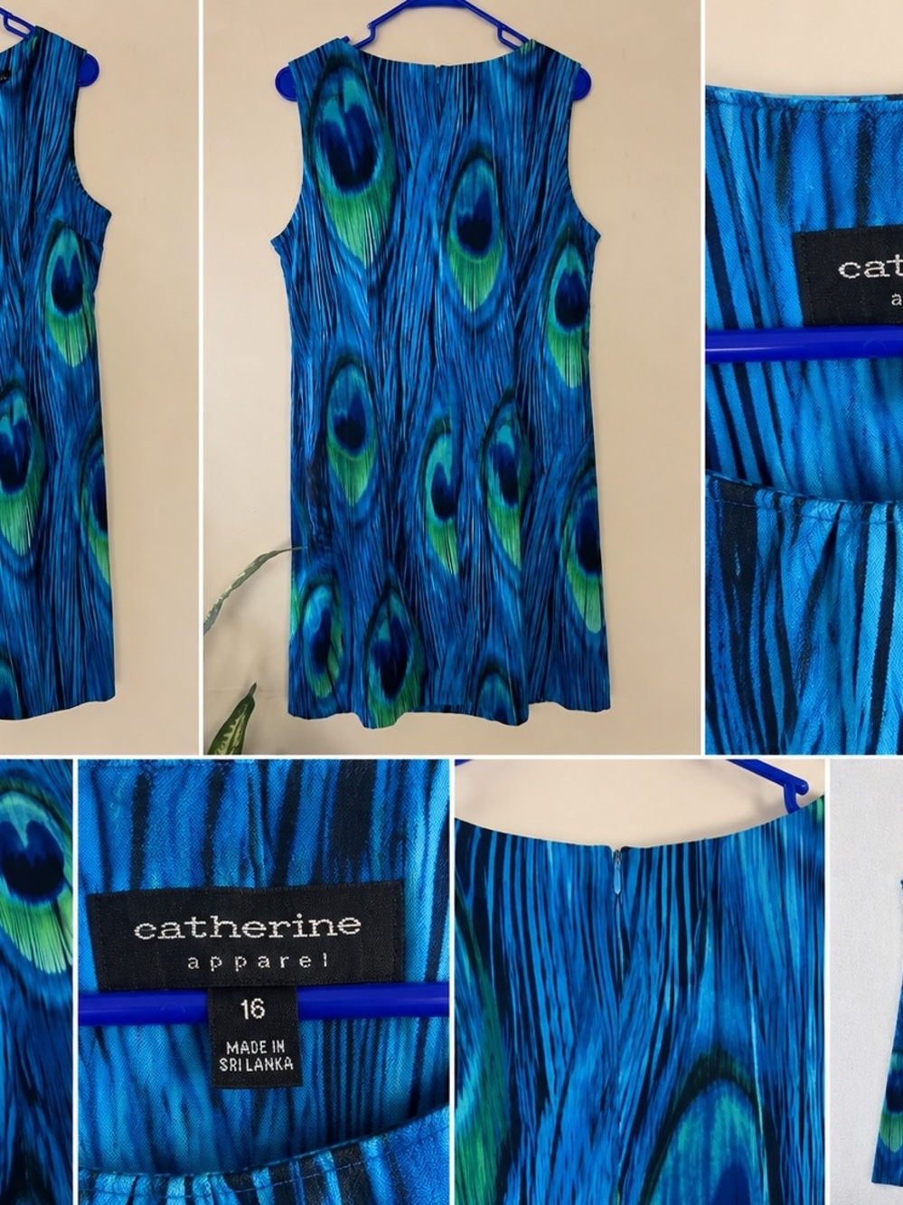 Blue & Green Peacock-Print Sleeveless Dress